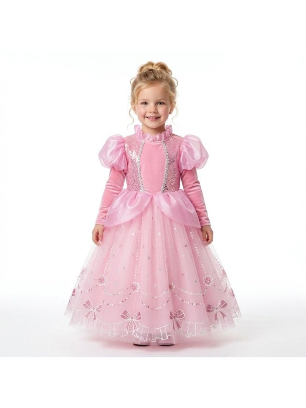 Girls Aurora Sleeping Beauty Princess Costume Dress Pink Long Sleeve Tulle Birth
